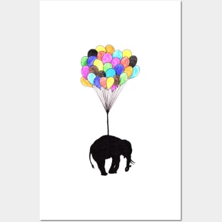 Elephant on balloons Posters and Art